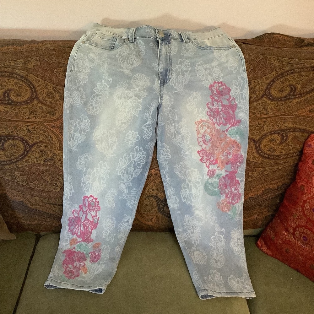 DG2 Diane Gilman Embroidered Crop Jeans - 14P